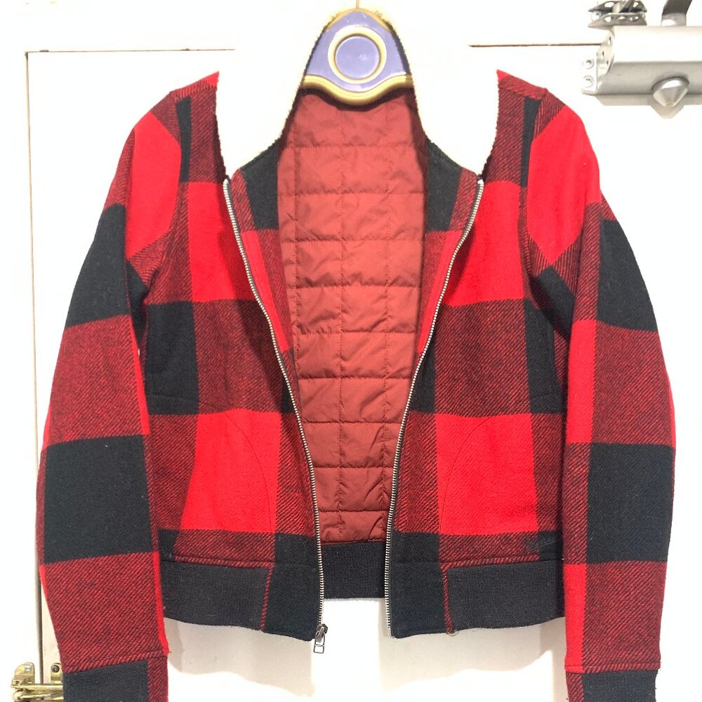 WOOLRICH SHERPA COLLAR WOOL BLEND PLAID BOMBER JACKETS SIZE S/P